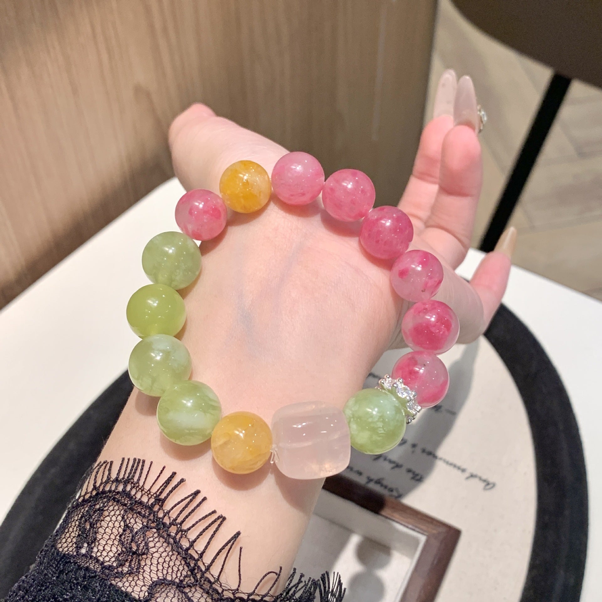 Natural Rose Quartz Crystal Bracelet for Women Fashion Niche Original Design Exquisite Versatile High-end Jewelry