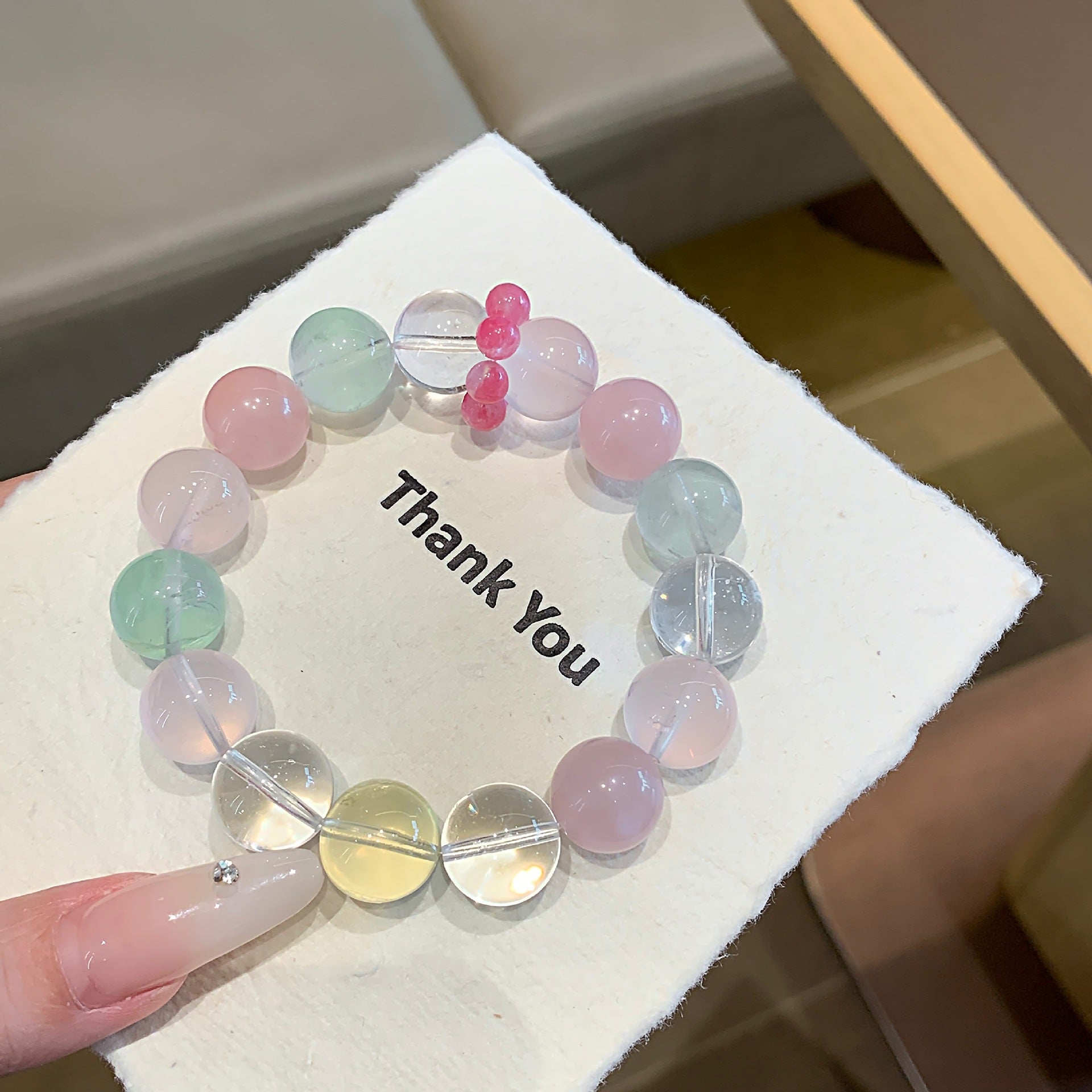 Natural pink crystal paired with white crystal bracelet Original Design Single Circle Bead Bracelet Directly Supplied by Manufacturer Bracelet