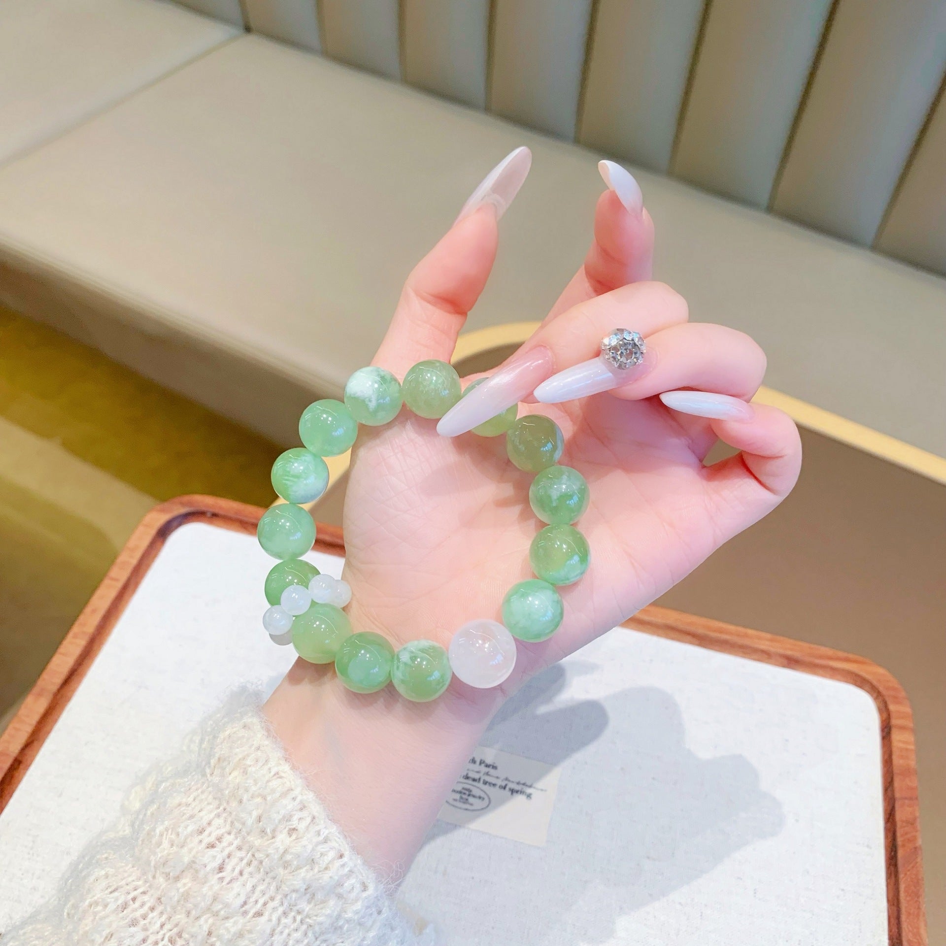 New Style Bracelet Wrap Around Finger Soft Gradient Color Ice Transparent Bracelet Round Beads for Students to Play with Xiuyan Crystal Bracelet