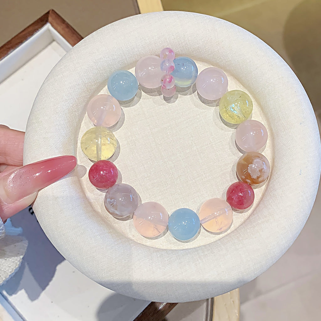 Natural Multi-Gemstone Crystal Bracelet Original Design Single Circle Large Crystal Beaded Bracelet Rose Quartz Multi-Gemstone Bracelet