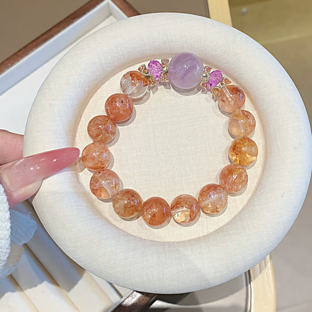 Red Gum Flower Crystal Beaded Bracelet Hand Jewelry Light Luxury Niche Exquisite Wealth-Attracting Bracelet Elegant Internet Celebrity Crystal Bracelet