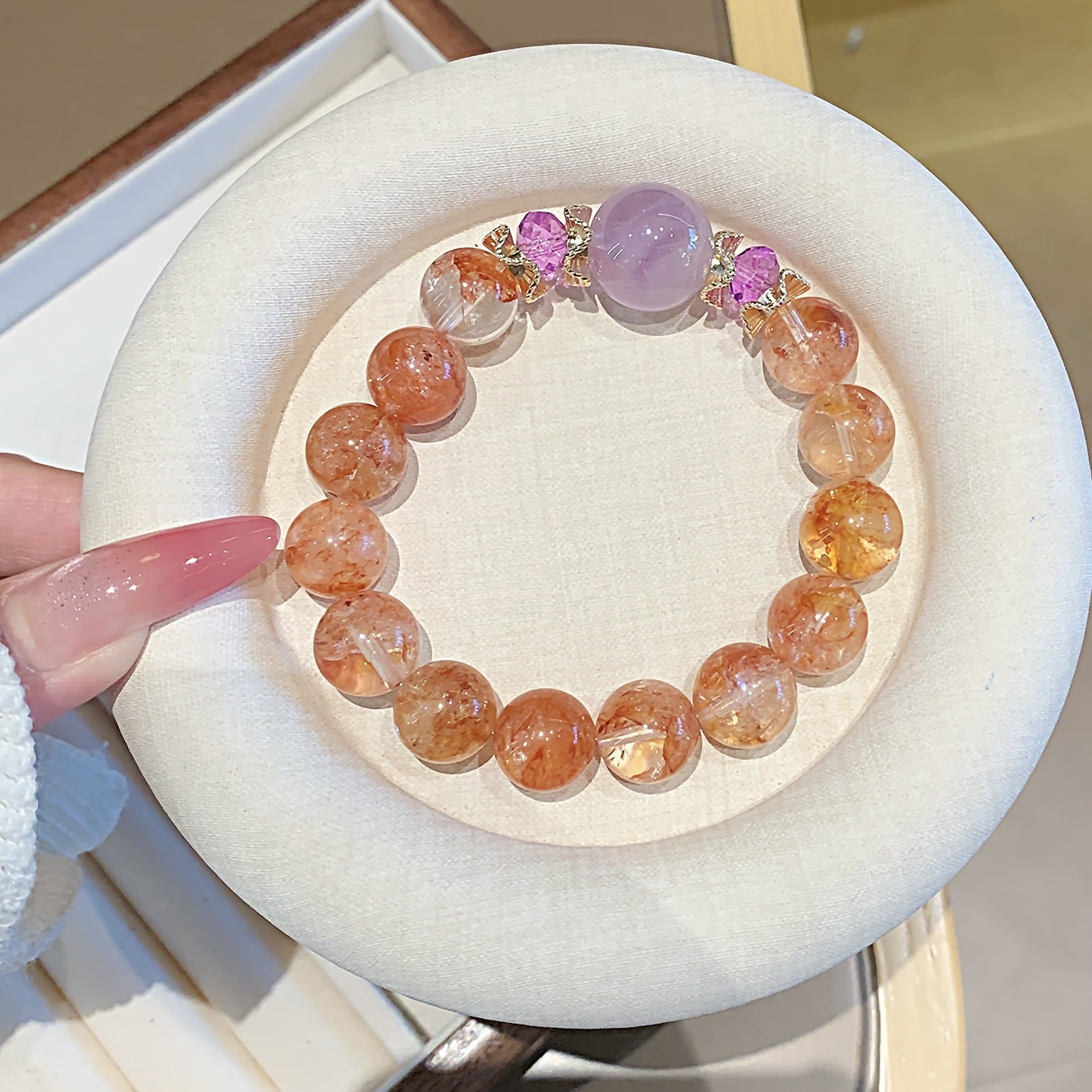 Red Gum Flower Crystal Beaded Bracelet Hand Jewelry Light Luxury Niche Exquisite Wealth-Attracting Bracelet Elegant Internet Celebrity Crystal Bracelet