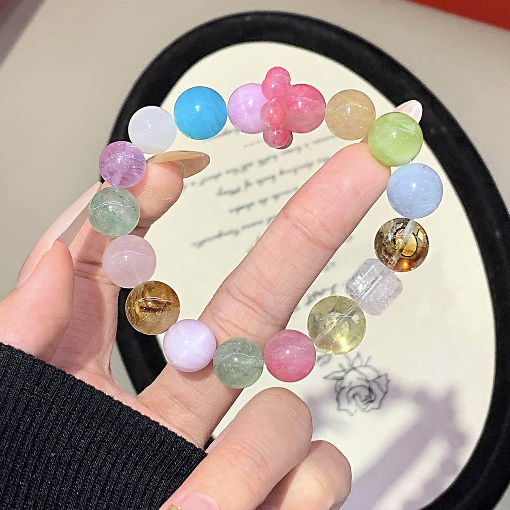 Natural Multi-Gemstone Crystal Bracelet Rose Quartz Crystal Bracelet diy Original Niche Design Pink Crystal Bracelet Crystal
