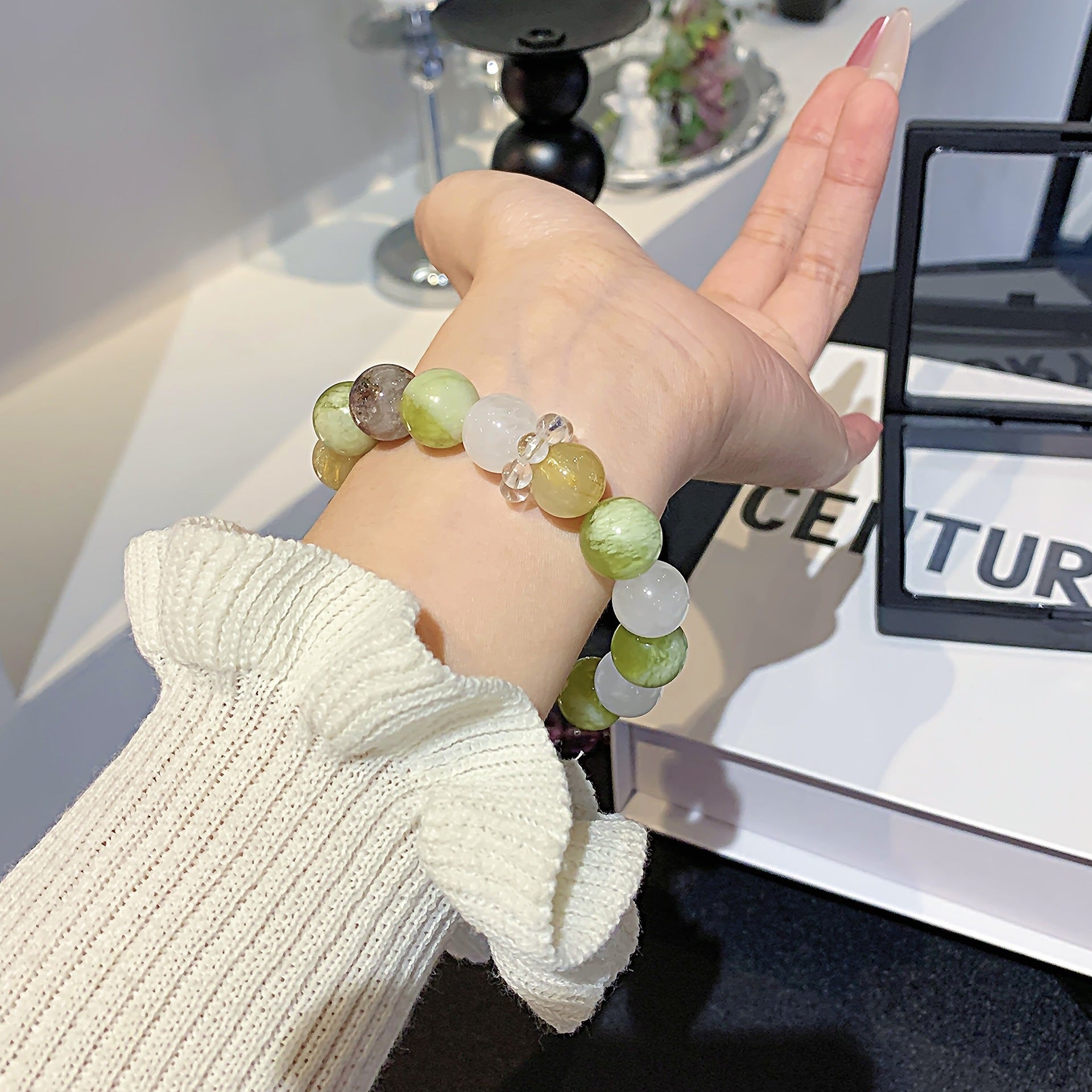 Natural Xiuyan Jade Yellow Crystal Milky White Crystal Spliced Bracelet Fashion Beaded Fresh Simple Bracelet Crystal Bracelet