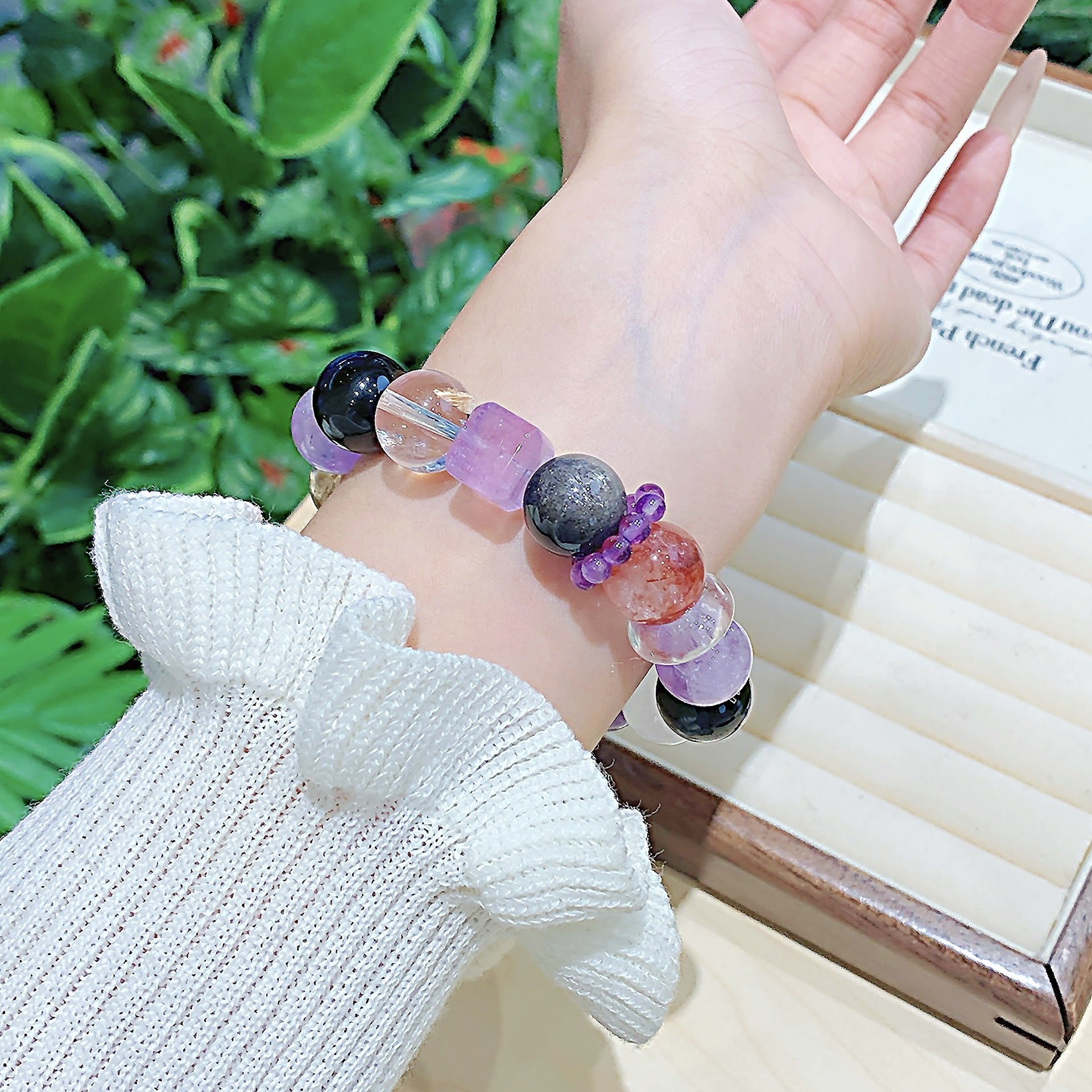 Natural Tiger Eye Stone Amethyst White Crystal Lapis Lazuli Red Glue Flower Multi-Gem Bracelet Fashion Crystal Bracelet Jewelry
