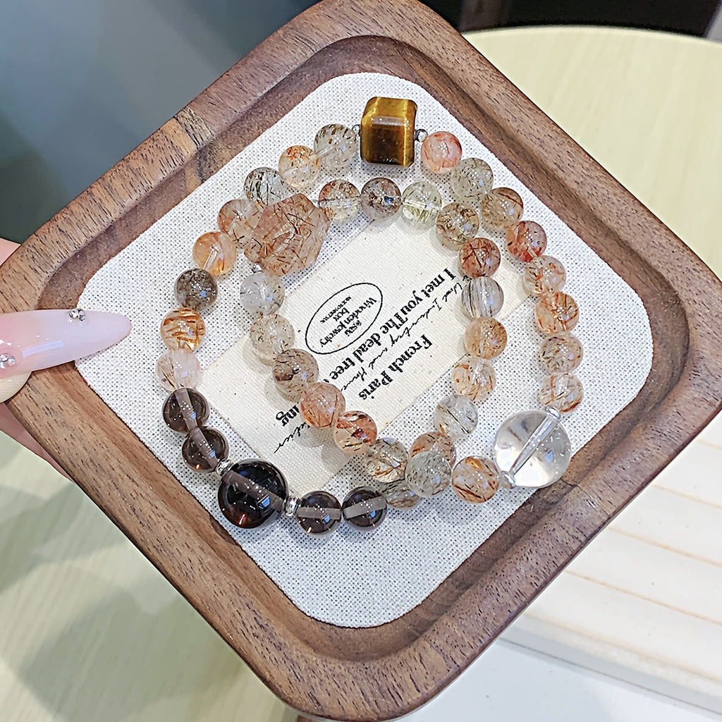 Natural Crystal Black Gold Super Bracelet Original Design Large Particle High-grade Natural Crystal Wholesale Crystal String Double Circle