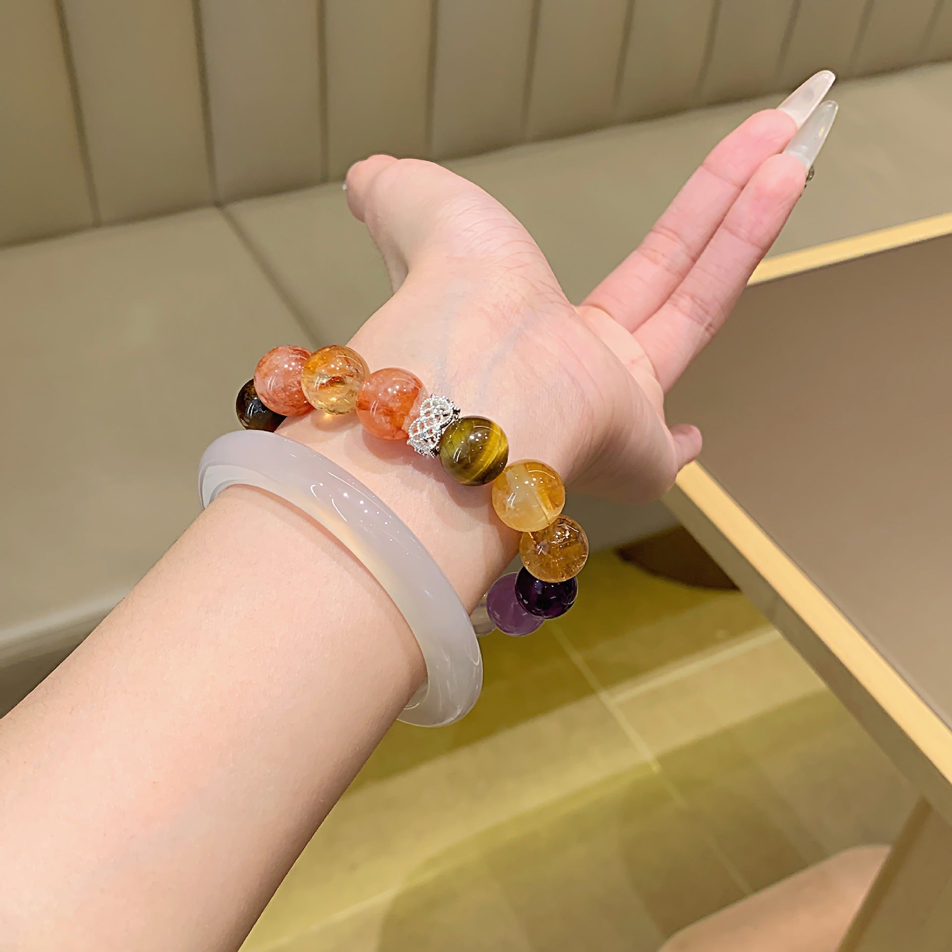 Milad Style Natural Honey Milk Cap Yellow Gum Flower Bracelet Amethyst Milk White Bracelet Transfer Beads Crystal Bracelet