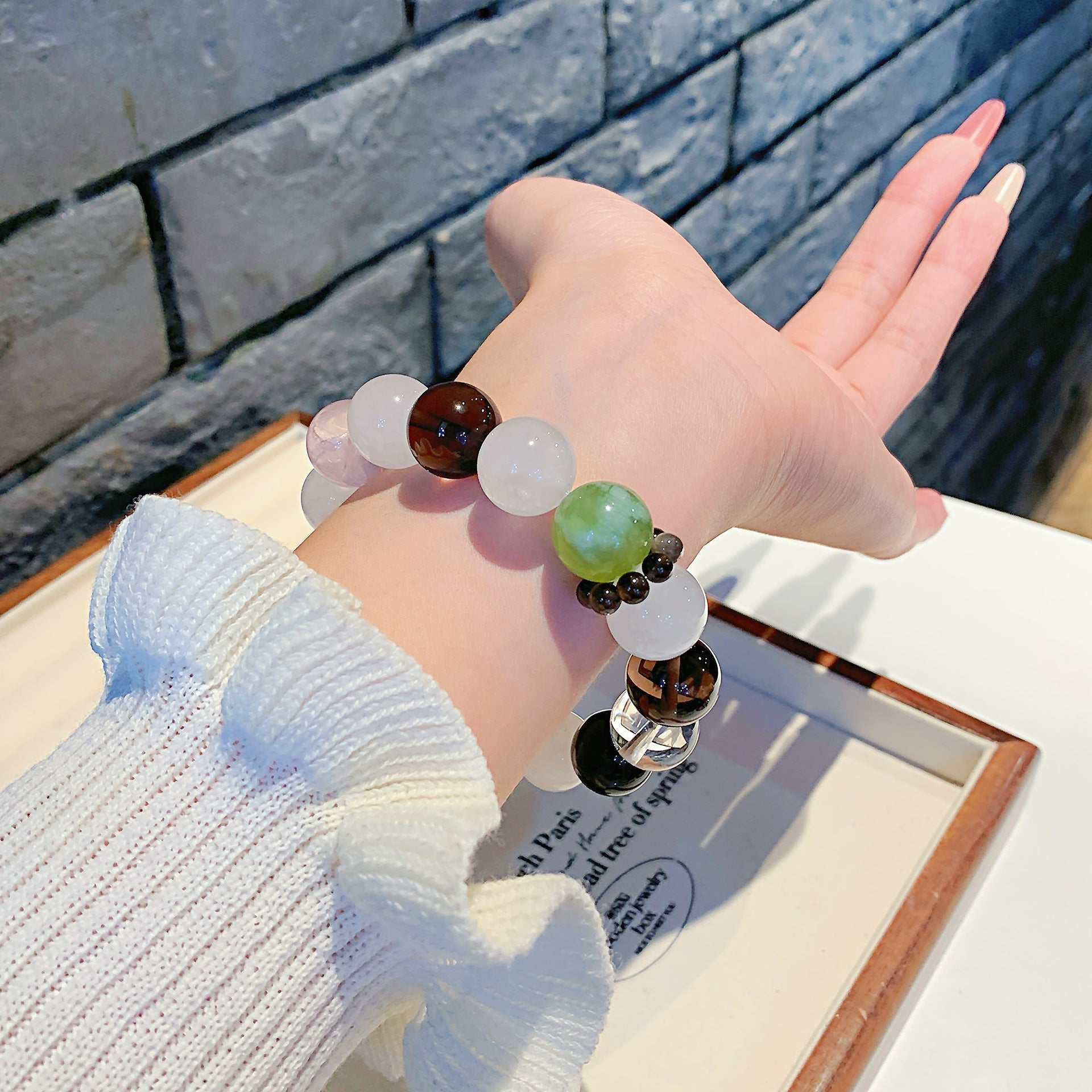 Natural White Phantom Quartz DIY Celebrity Style Bracelet Mixed Design of Treasures Xiaohongshu TikTok Crystal Beads