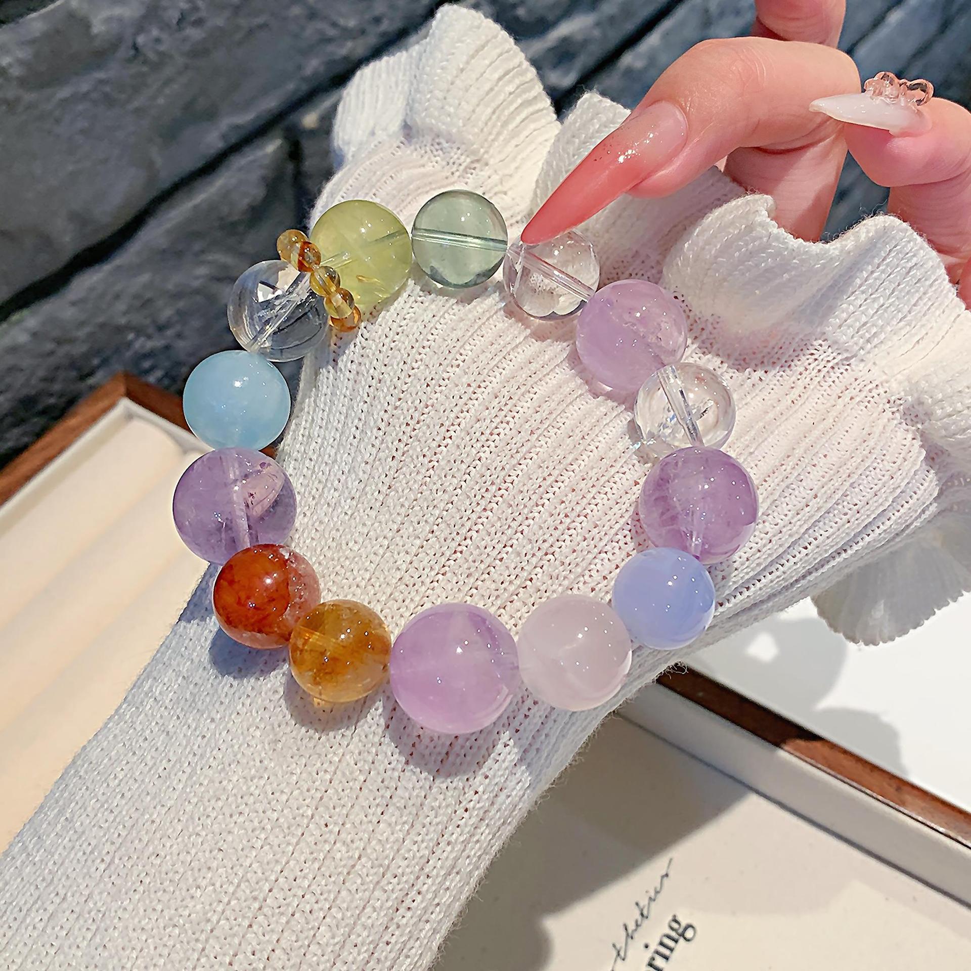 Natural Dopamine Bracelet Rainbow Color Mo Pink Glue Flower Golden Hair Crystal Blue Moonlight Ornament Chain Multi Treasure Crystal String