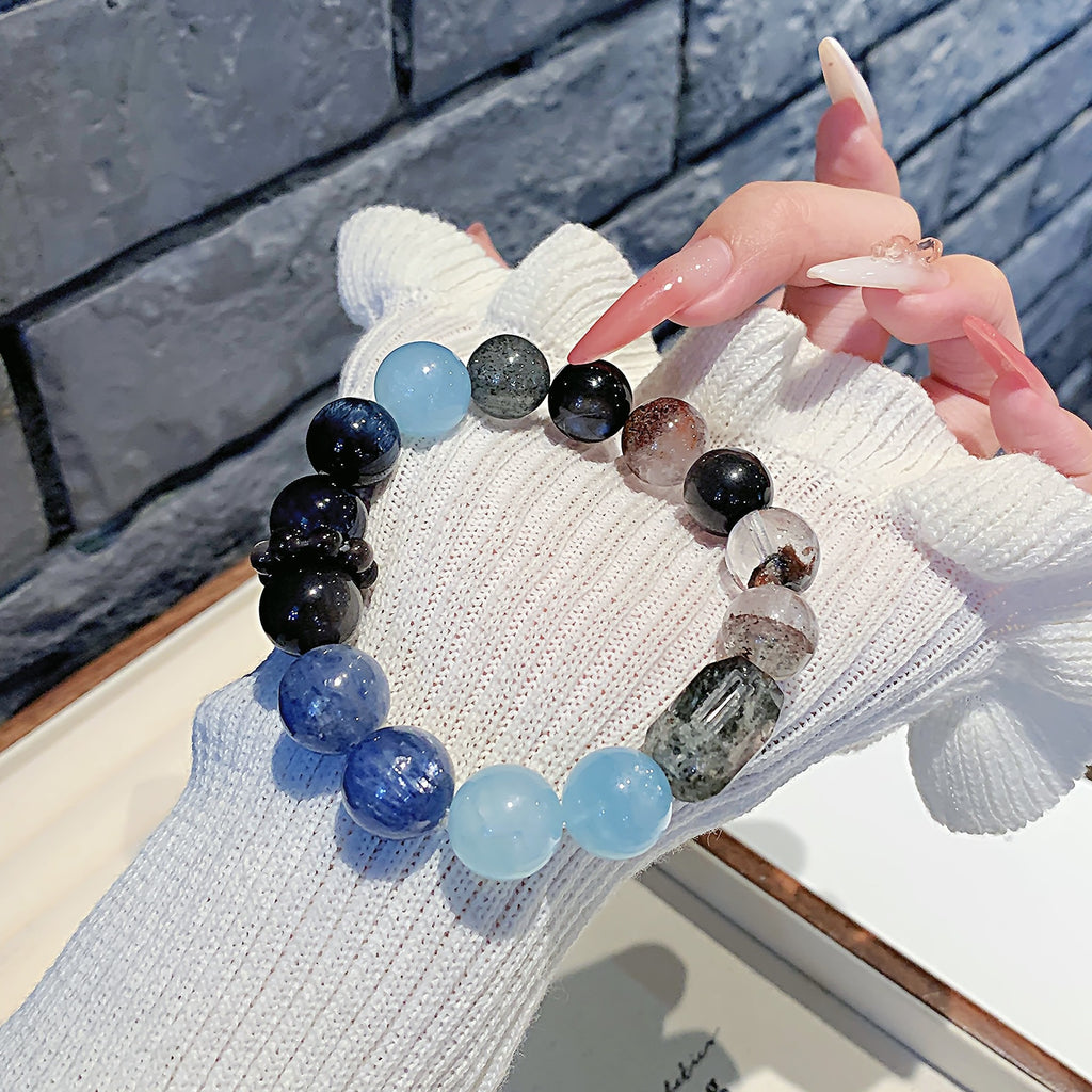 Natural Aquamarine Multi-Gemstone Beaded Bracelet for Women Trendy Personality Aquamarine Bracelet Jewelry Natural Crystal Bracelet