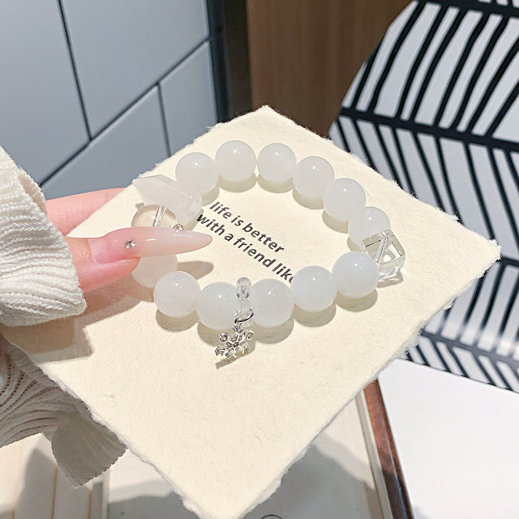 White Ghost Crystal Bracelet Ice Transparent Snowflake White Crystal Niche Light Luxury Fashion Bracelet Xiaohongshu Hot-Selling Bracelet