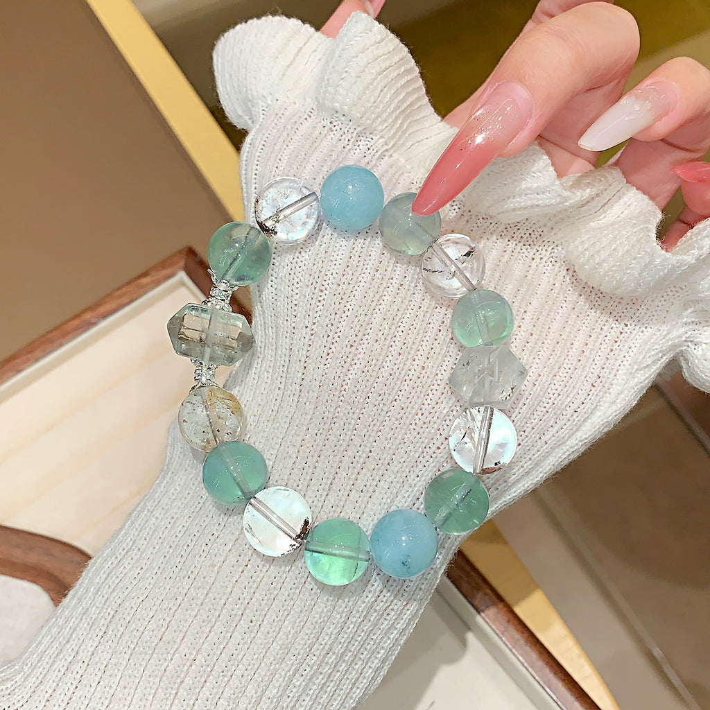 Natural Green Fluorite Crystal Bracelet Simple Niche Design New Single Loop Bracelet Jewelry Multi-Gemstone Crystal Bracelet