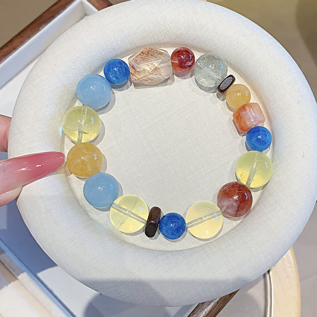 Original Natural Lemon Crystal Bracelet Rainbow Color Multi-Gem Bracelet Jewelry Natural Crystal Multi-Gemstone Bracelet