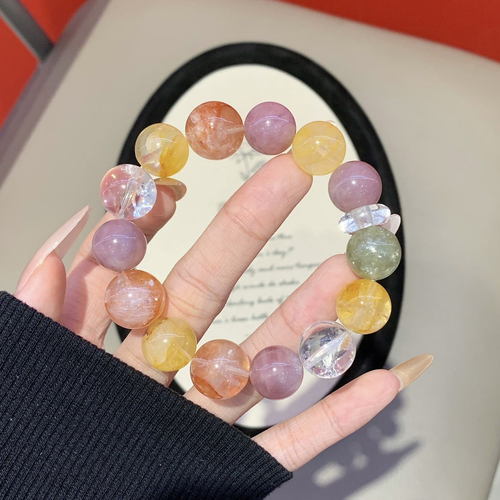 Macaron Ace Crystal Round Bead Multi-Gem Bracelet Red Gum Flower Matching Yellow Gum Flower White Crystal Model Crystal Bracelet