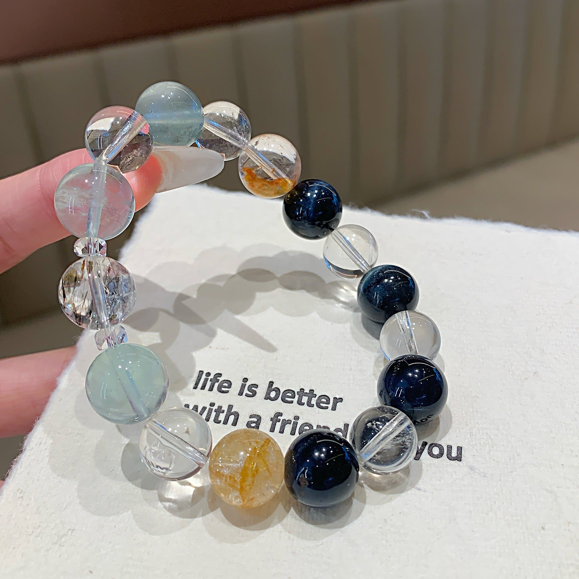 Natural Crystal Bracelet Light Luxury Retro High-end Clear Hand Jewelry Natural Crystal Bracelet Blue Tiger Eye Bracelet