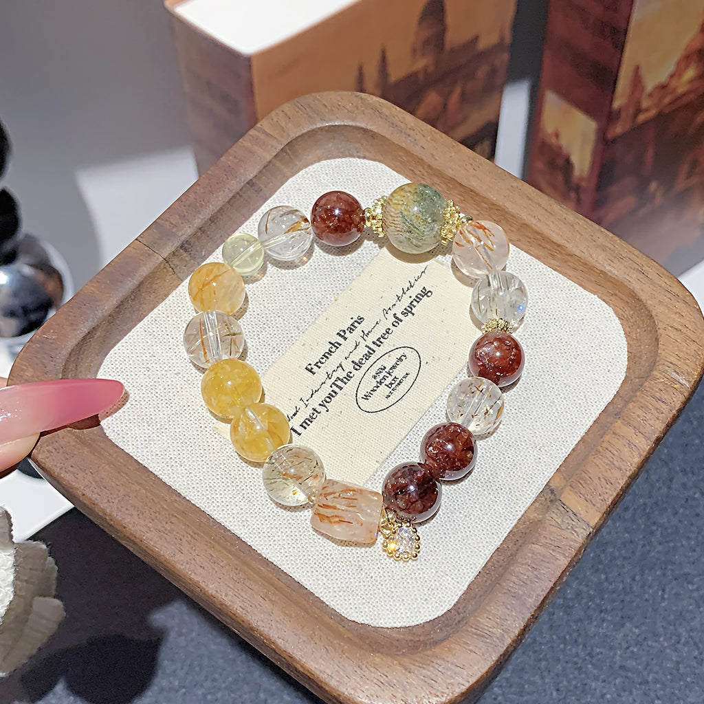 Factory Direct Supply Red Rubber Flower Multi-Treasure Beaded Bracelet Wholesale light luxury fashion jewelry Wholesale Crystal Bracelets and Bangles