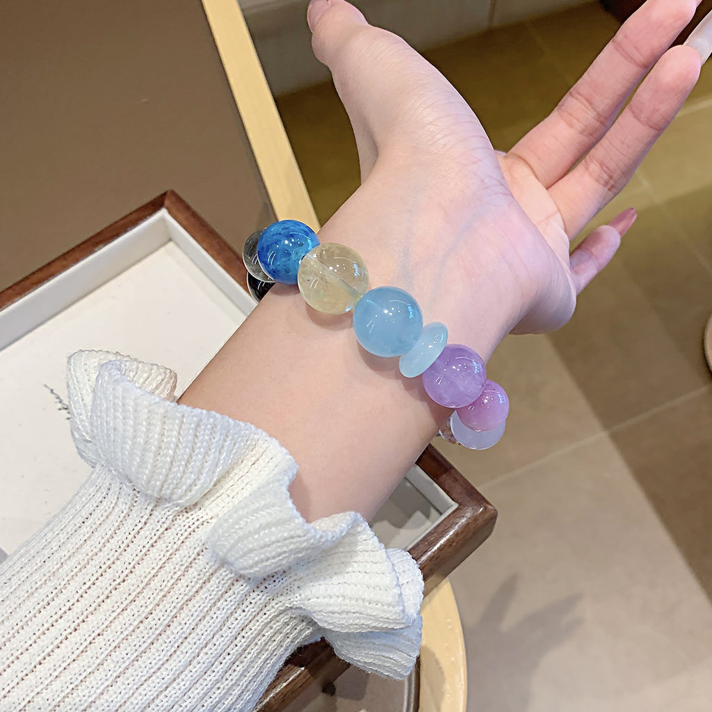 Original natural aquamarine crystal bracelet Rainbow Color Multi-Gem Bracelet Light Luxury Versatile Crystal Multi-Gem Bracelet