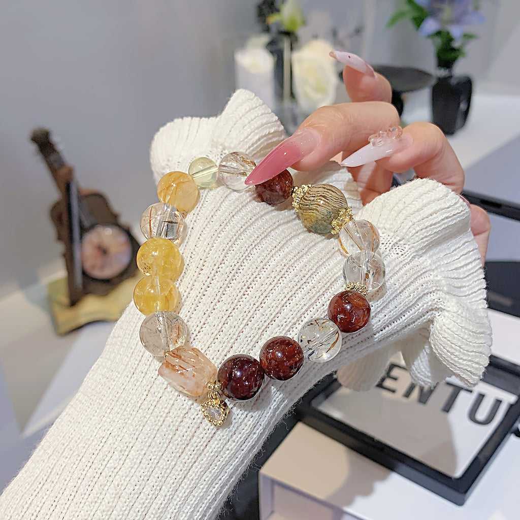 Factory Direct Supply Red Rubber Flower Multi-Treasure Beaded Bracelet Wholesale light luxury fashion jewelry Wholesale Crystal Bracelets and Bangles