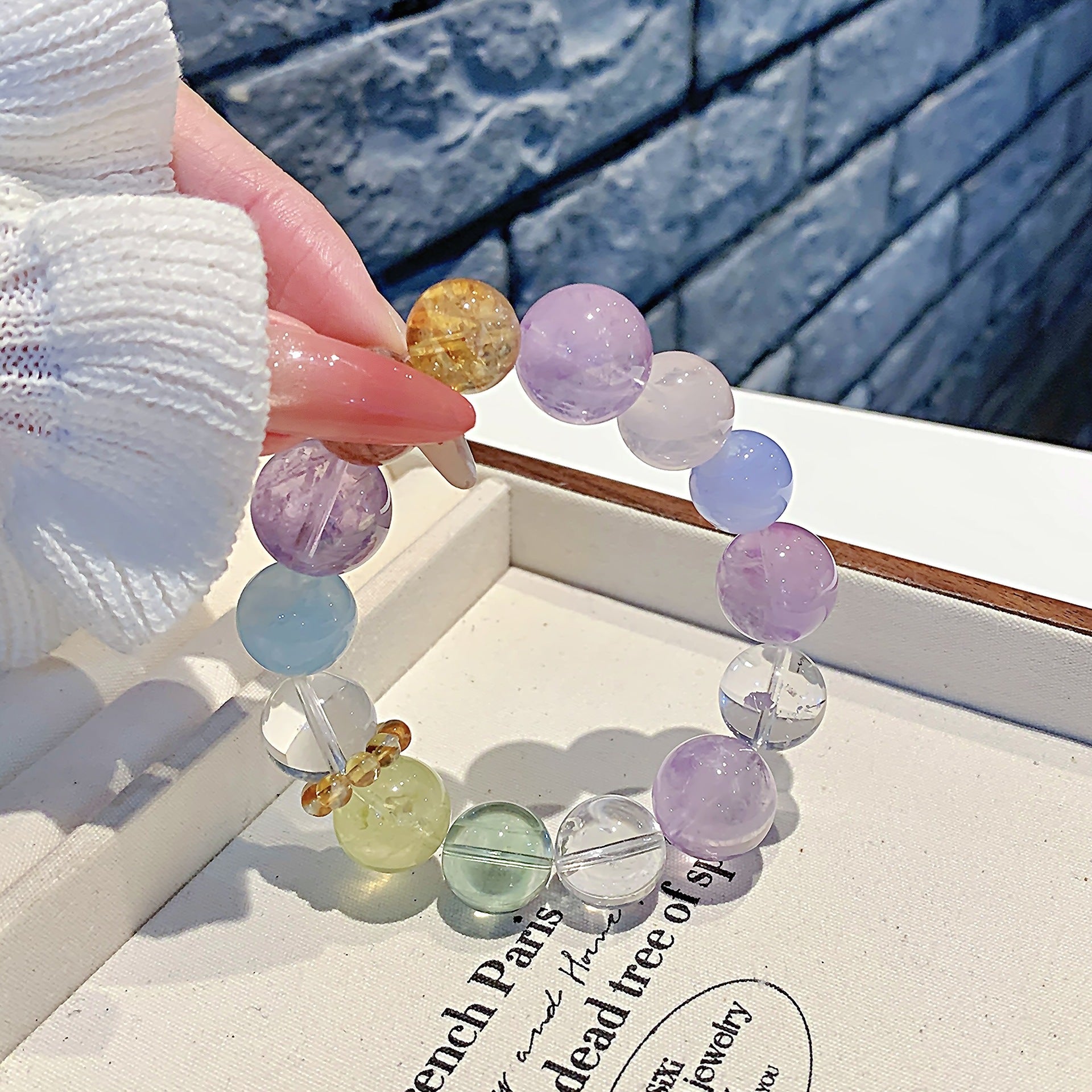 Natural Dopamine Bracelet Rainbow Color Mo Pink Glue Flower Golden Hair Crystal Blue Moonlight Ornament Chain Multi Treasure Crystal String
