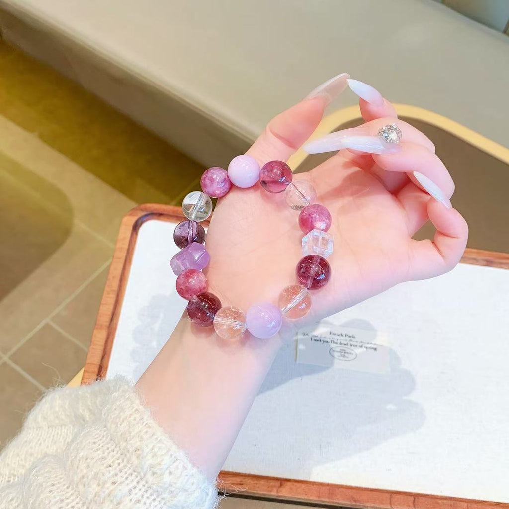 Natural Original Handmade Jewelry Chain Lavender Purple Milk White Crystal Bracelet with White Acai Natural Crystal Bracelet