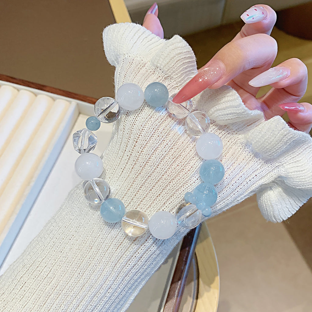 Original Design Multi-Gem Bracelet Aquamarine White Crystal Beaded Bracelet for Women Crystal Hand Jewelry Exquisite Bracelet