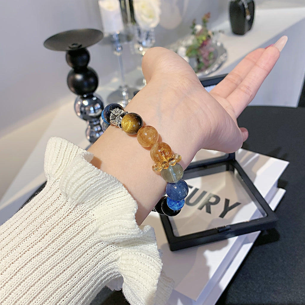 Natural Silver Obsidian Crystal Bracelet Women's Blue Crystal Fashion Versatile Elegant Bracelet Crystal Hand Jewelry Night Market Stall