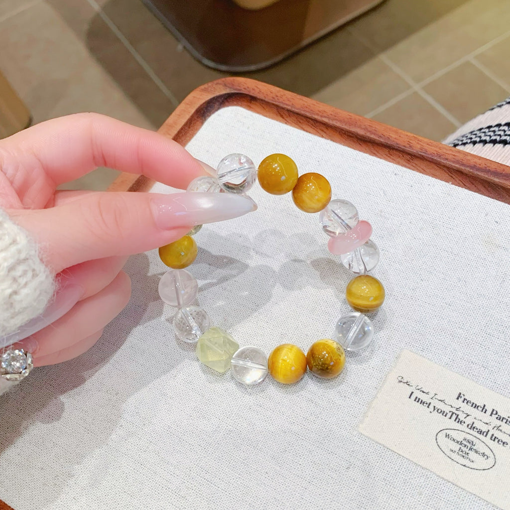 Natural Milk White Crystal Multi-Gem Bracelet Lemon Crystal White Water Original Design Beaded Bracelet Crystal Bracelet Beads