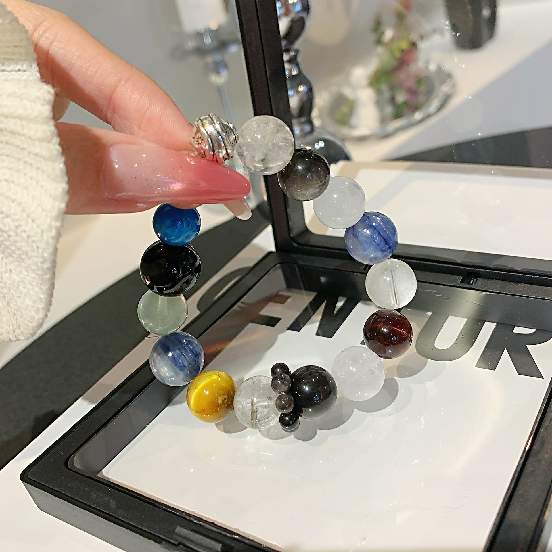 Original Personalized Multi-Gemstone Crystal Bracelet Vintage Style Unisex Single Loop Bracelet Natural Blue Crystal Bracelet