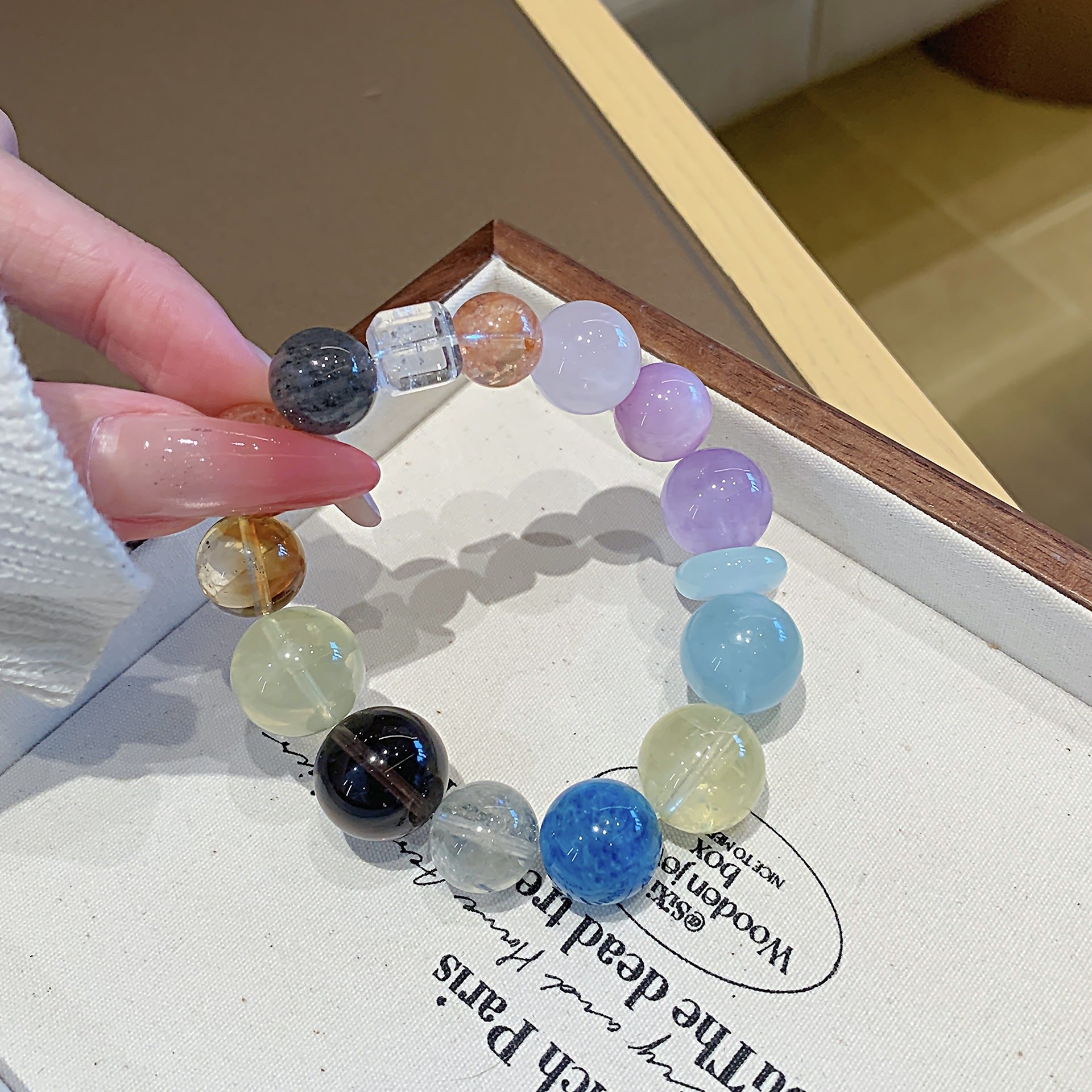 Original natural aquamarine crystal bracelet Rainbow Color Multi-Gem Bracelet Light Luxury Versatile Crystal Multi-Gem Bracelet