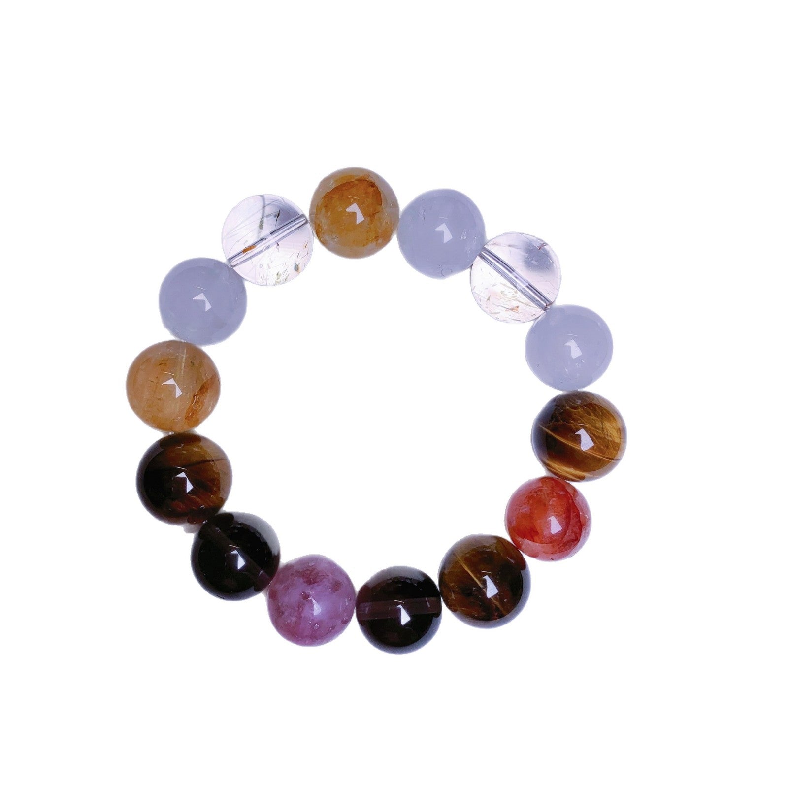 Rainbow Gradient Natural Crystal Bracelet Aquamarine Purple Mica Citrine Kunzite White Phantom Crystal Bracelet
