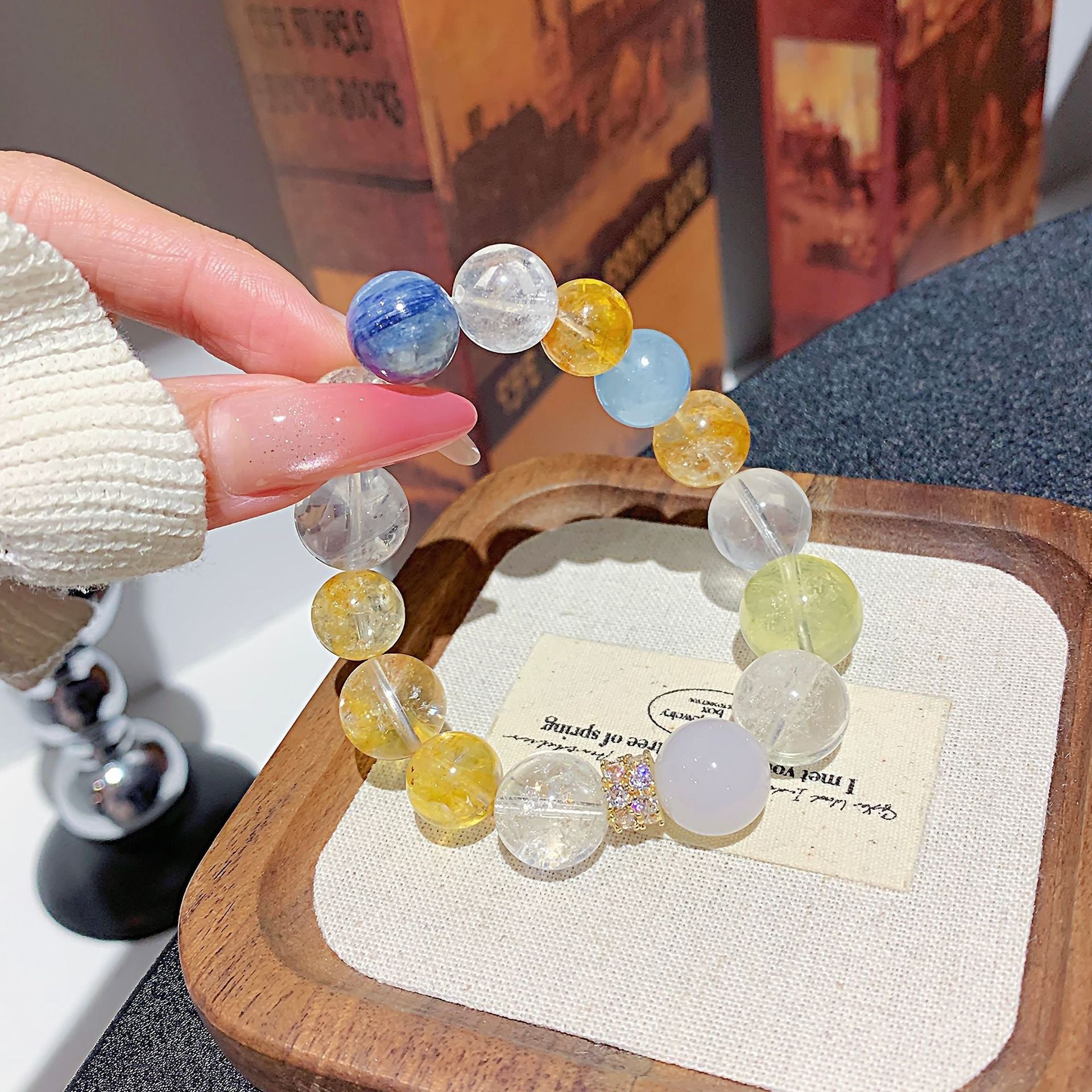 White Ase Crystal Bracelet Blue Crystal Yellow Gum Flower Women's Multi-Gem Rainbow Candy Color Single Circle Bracelet Crystal Bracelet