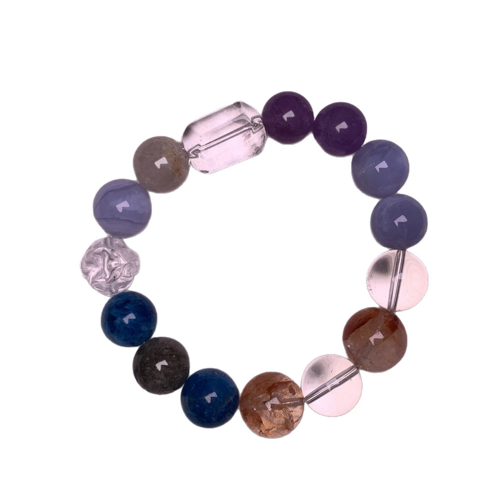 Natural Multi-Gemstone Crystal Bracelet Yellow Gum Flower Matching Blue Vein Agate Crystal Bracelet Jewelry Blue Veined Agate Bracelet