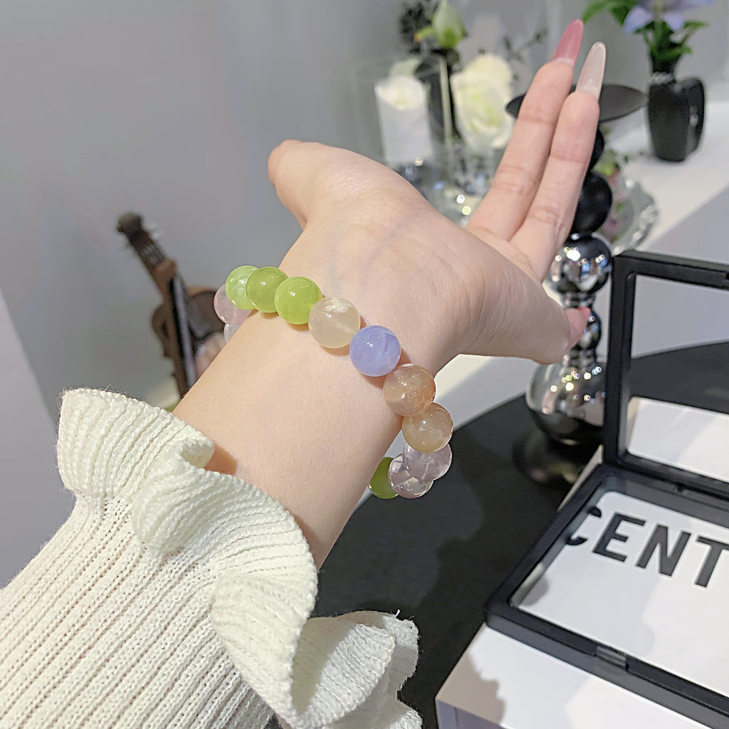 Natural Xiuyan Single Circle Dopamine Bracelet White Crystal Bracelet for Female Best Friend, Fresh Style Night Market Stall Crystal Beads