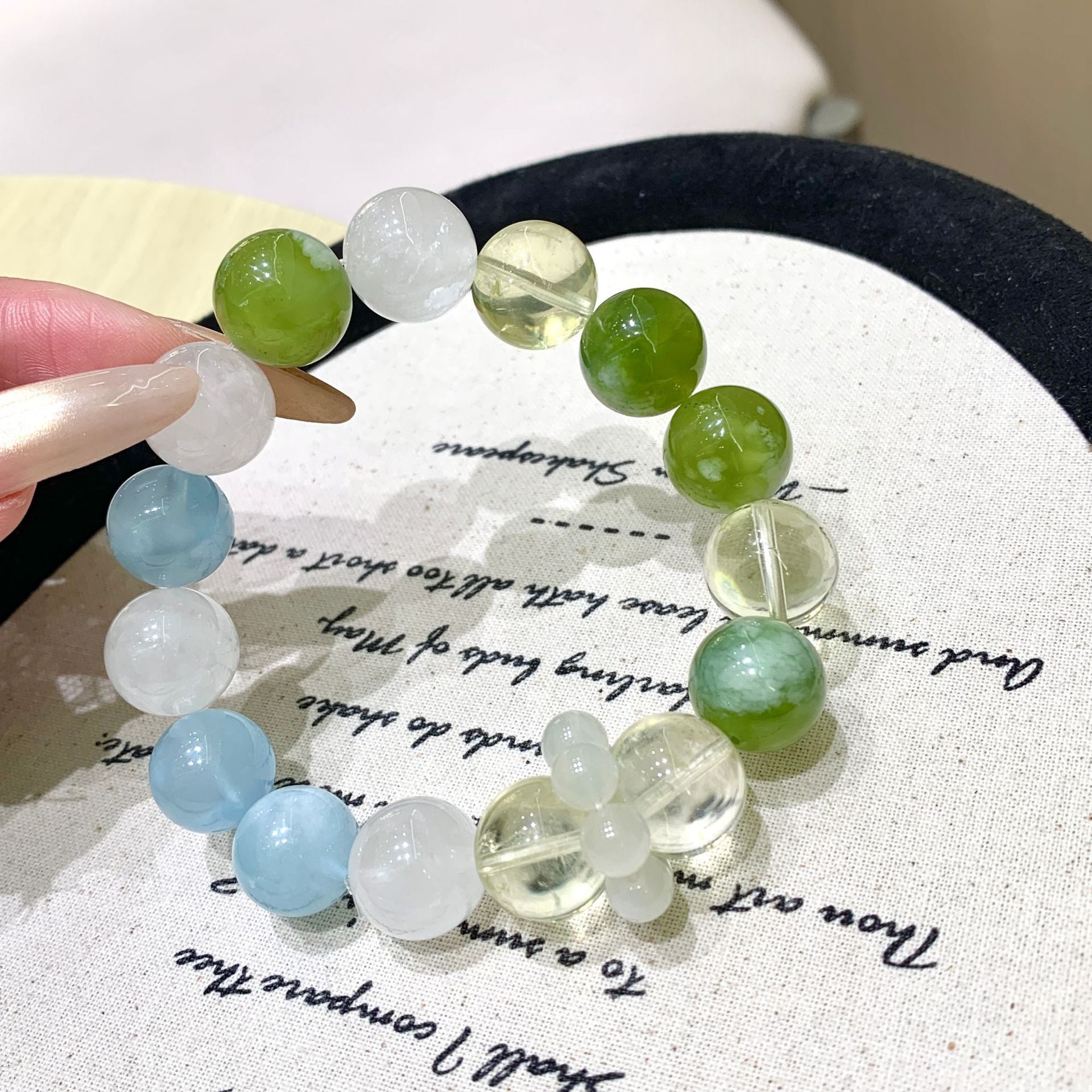 Ocean Moonlight Floating Light Green Grape Milk Cap Bracelet Aquamarine with White Phantom Crystal Bracelet Crystal Bracelet