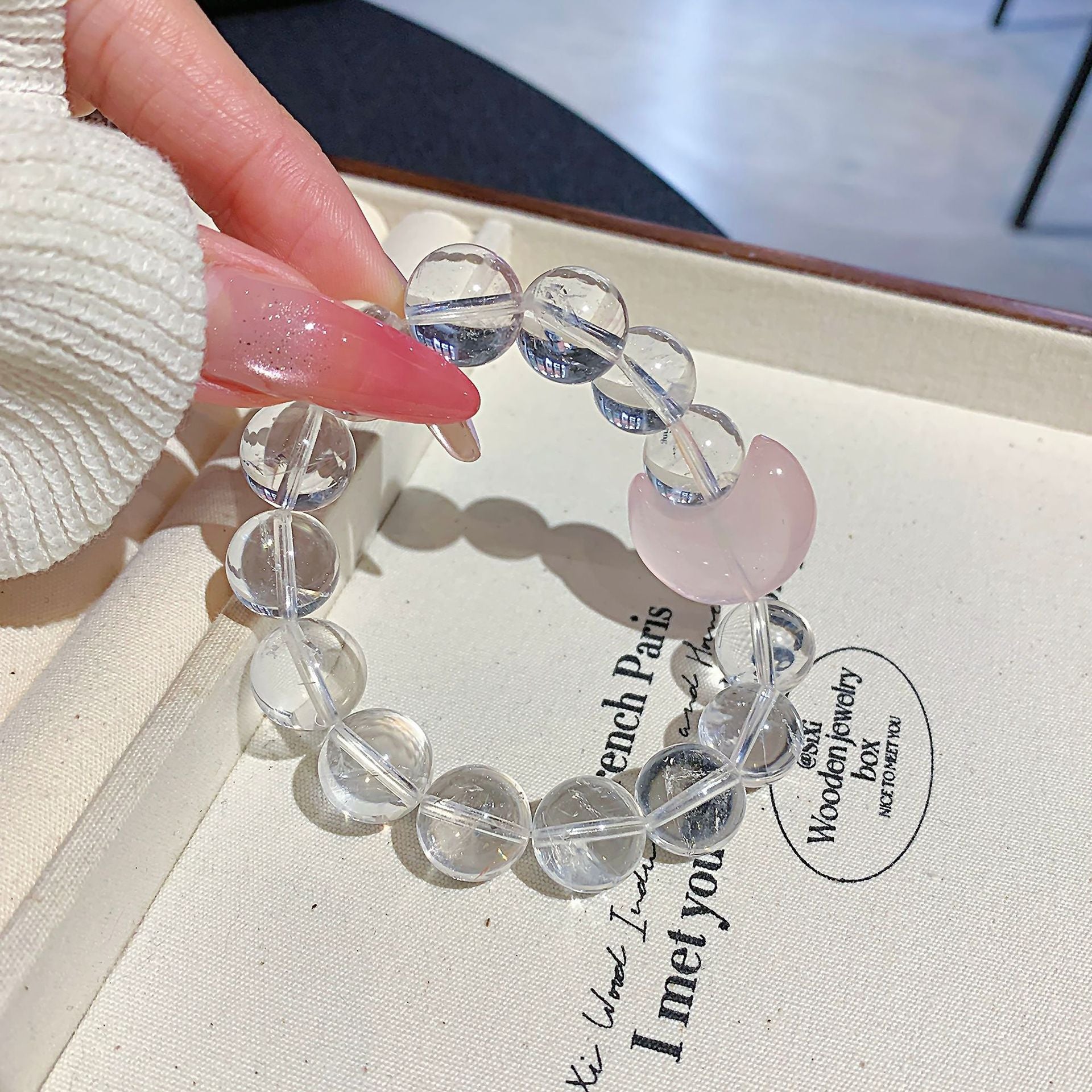 Natural White Crystal Bracelet Simple Style Natural Pink Crystal Single Circle Bracelet for Women Xiaohongshu Hot-Selling Bracelet Wholesale