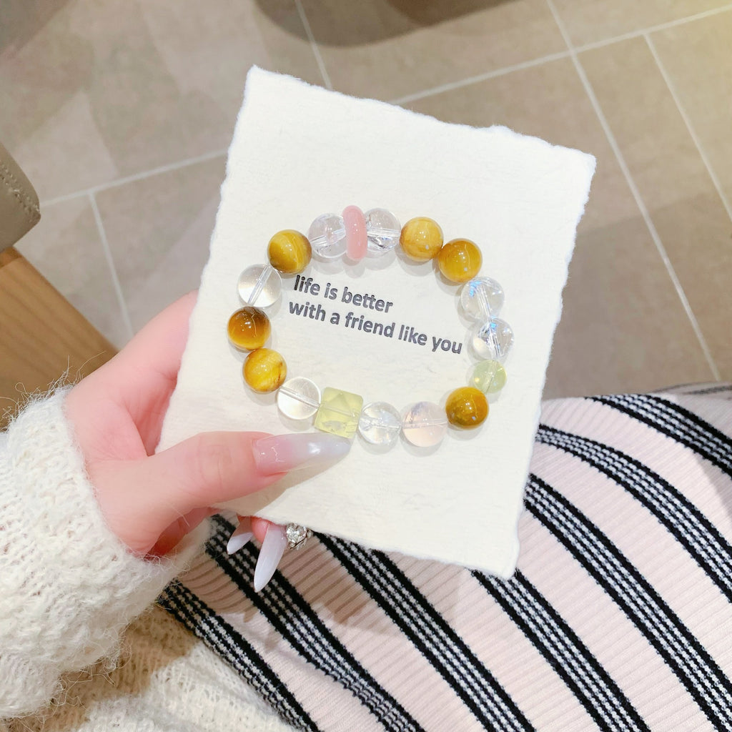 Natural Milk White Crystal Multi-Gem Bracelet Lemon Crystal White Water Original Design Beaded Bracelet Crystal Bracelet Beads