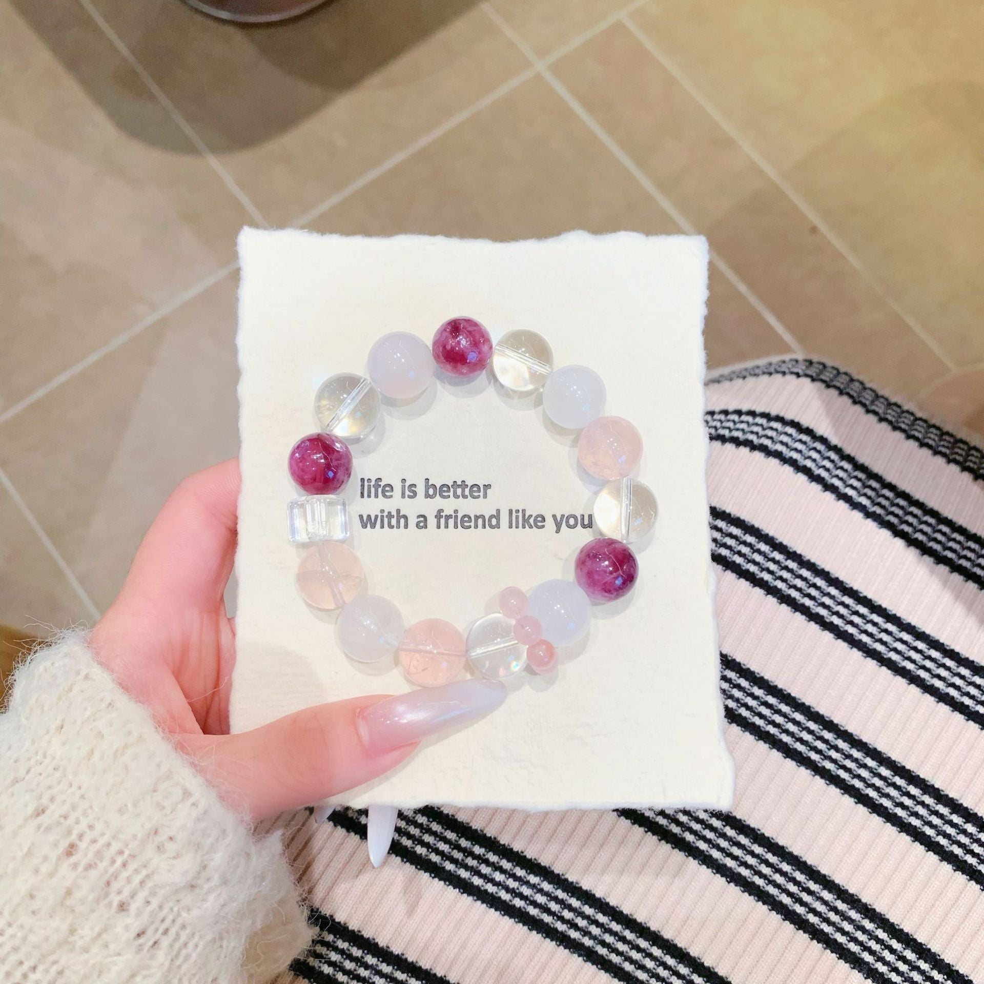 Natural pink crystal paired with white crystal bracelet Original Design New Crystal Bracelet Directly Supplied by Manufacturer Bracelet