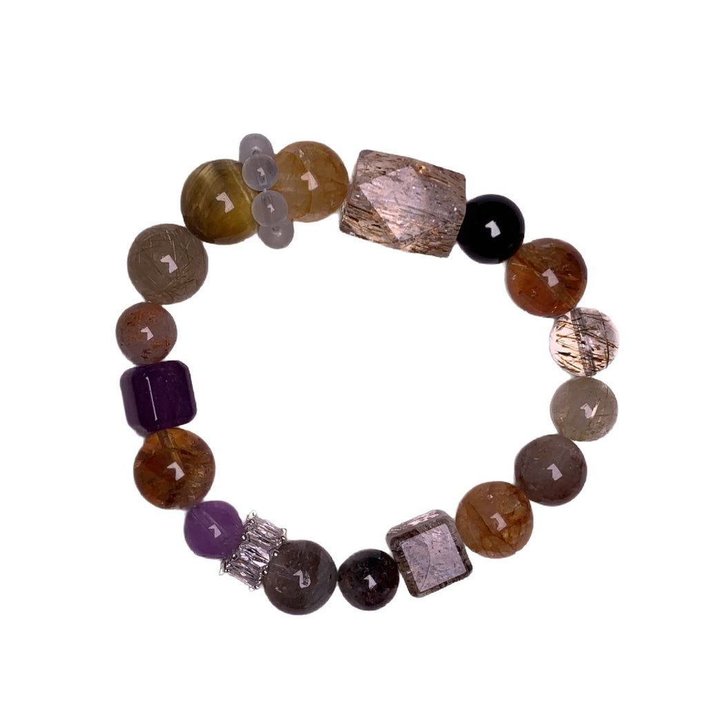 Natural Multi-Gemstone Crystal Bracelet Yi Nengjing Style Hair Crystal Super Seven Bracelet Design Black Gold Super Seven Bracelet