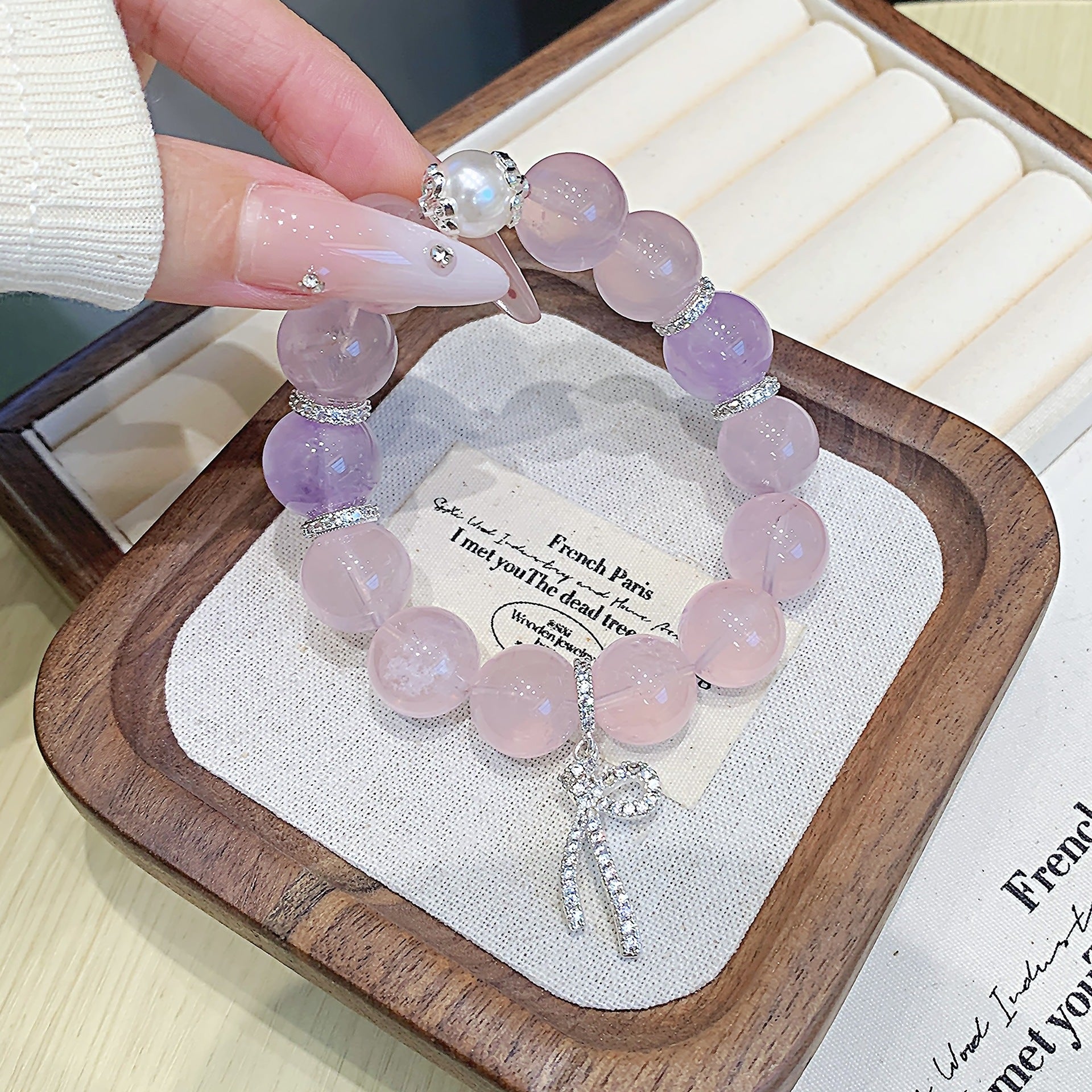 Natural Rose Quartz Bracelet Original Design Light Luxury Niche High-End Feel Women's Pink Crystal Pendant Bracelet Pendant Bracelet