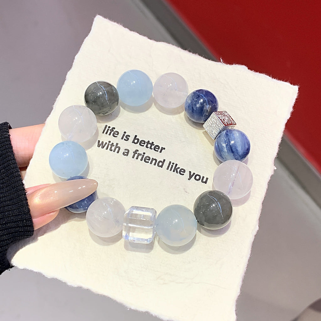 Natural Crystal Bracelet White Phantom with Gray Rabbit Fur Original Design Crystal Chain Aquamarine Crystal Bracelet