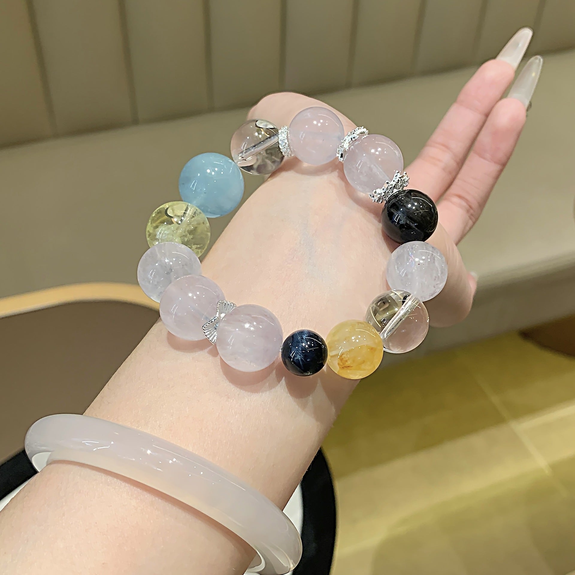 Natural Crystal Multi-Gemstone Bracelet Aquamarine with Lemon Quartz Bracelet Fashion Versatile Jewelry Crystal Bracelet