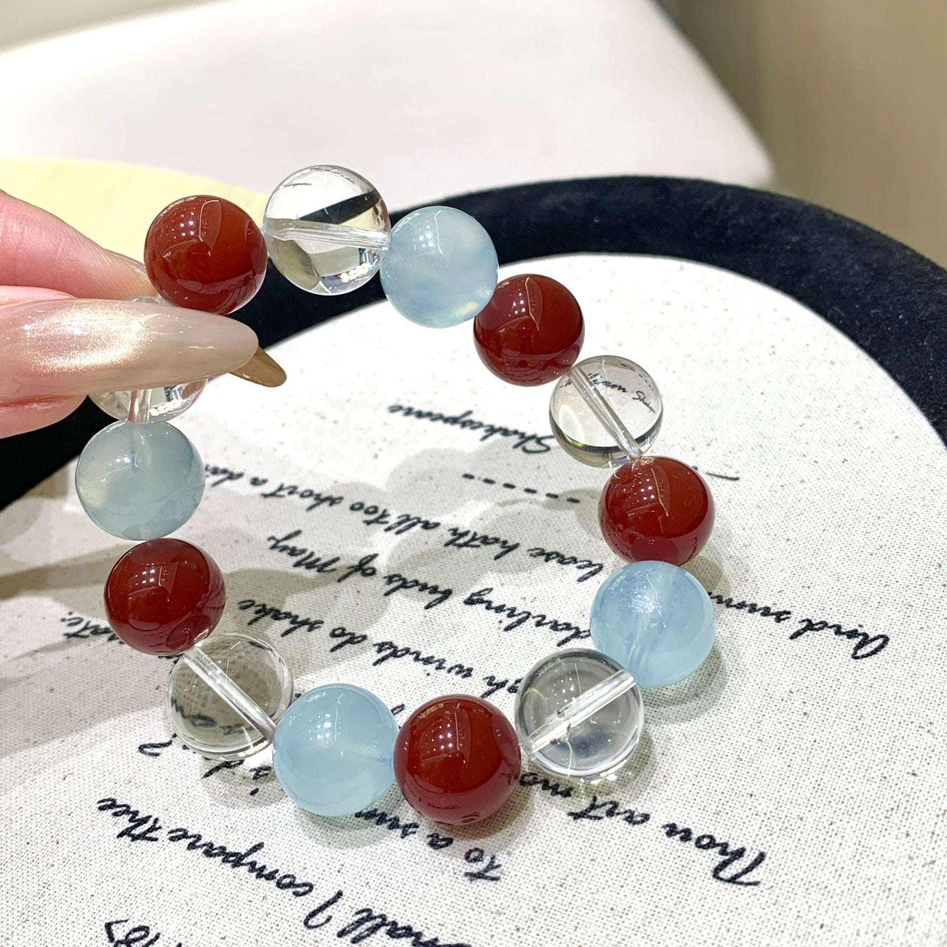 Natural Original Five Elements Crystal Bracelet Round Bead Single Circle Bracelet Crystal Transparent Bright Aquamarine Crystal Bracelet