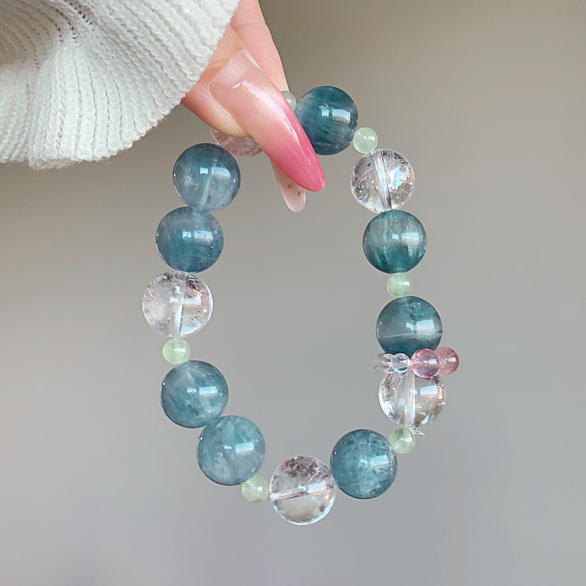 2025Autumn New Multi-Gem Bracelet Pure Body White Crystal Blue Green Crystal Beaded Bracelet for Women Blue-green Crystal Strand
