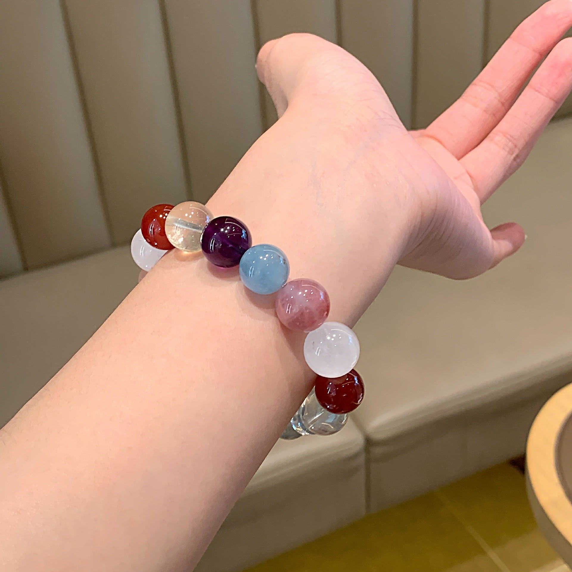 Natural Multi-colored Rainbow Bracelet Macaron Large Round Beads Single Ring Bracelet Autumn DIY Designer Bracelet