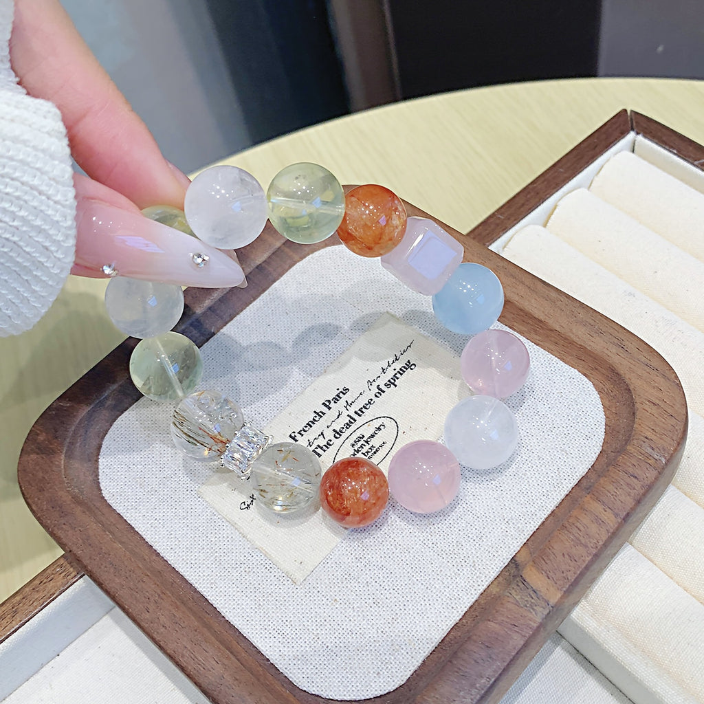 Natural Rose Quartz Single Loop Bracelet Rose Quartz Bracelet Fashion Original Design for Women Factory Ketang Jewelry Crystal Chain