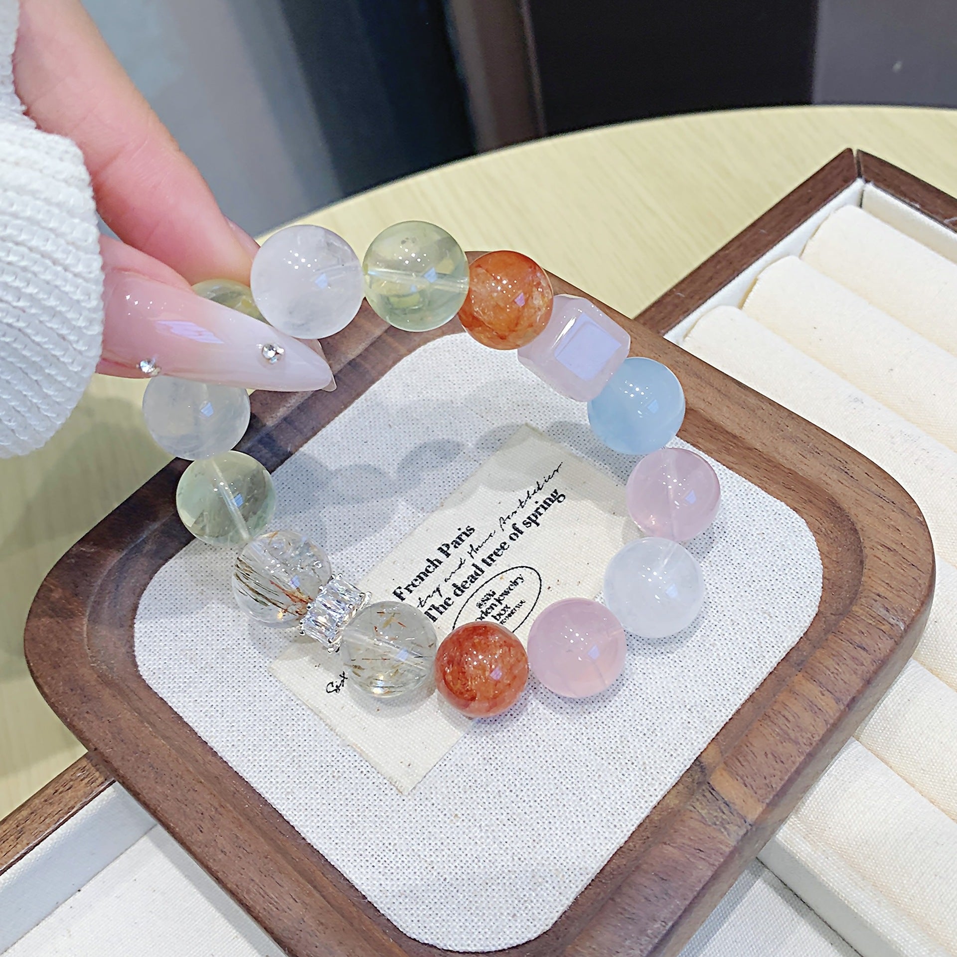 Natural Rose Quartz Single Loop Bracelet Rose Quartz Bracelet Fashion Original Design for Women Factory Ketang Jewelry Crystal Chain