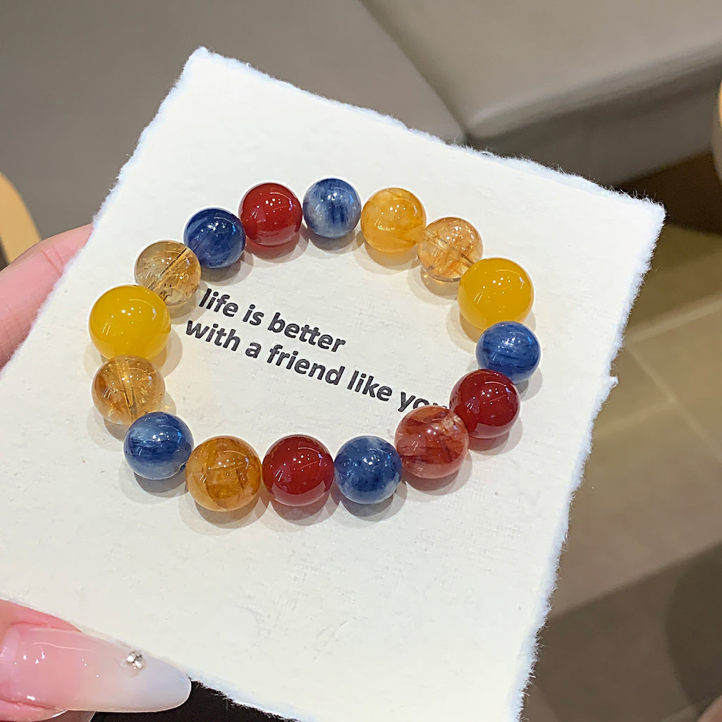 Original Natural Blue Crystal Yellow Gum Flower Multi-Gem Bracelet Cross-Border Hot-Selling Gift Hand Jewelry String Yellow Agate Multi-Gemstone Bracelet