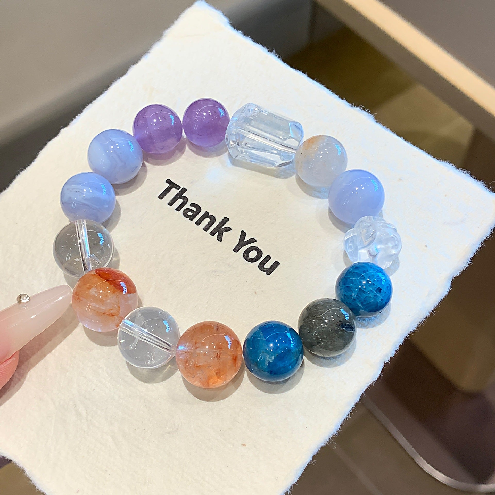 Natural Multi-Gemstone Crystal Bracelet Yellow Gum Flower Matching Blue Vein Agate Crystal Bracelet Jewelry Blue Veined Agate Bracelet