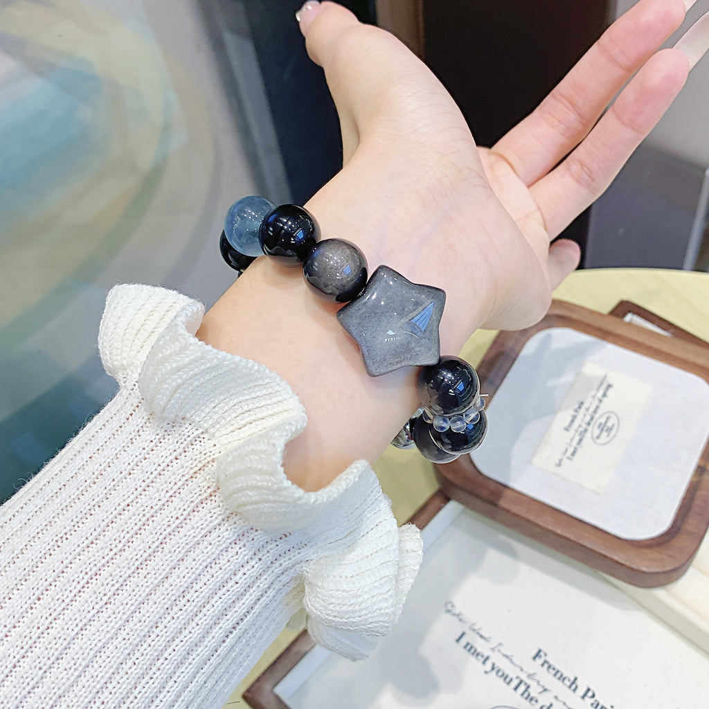 Natural Silver Obsidian Crystal Bracelet Natural Crystal Factory Wholesale Cross-border Crystal Bracelet Silver Obsidian Bracelet