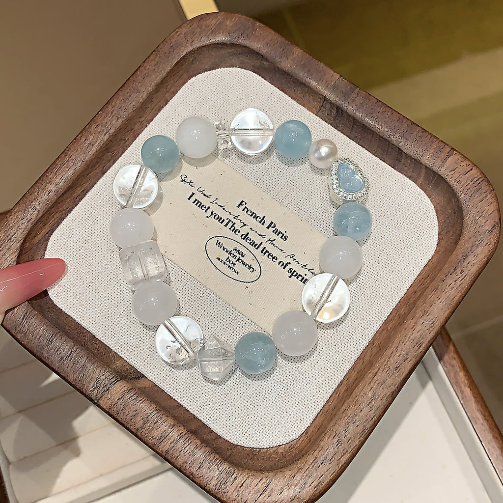Original Design Multi-Gem Bracelet White Crystal Beaded Bracelet Women's Crystal Bracelet Jewelry Aquamarine Crystal Bracelet
